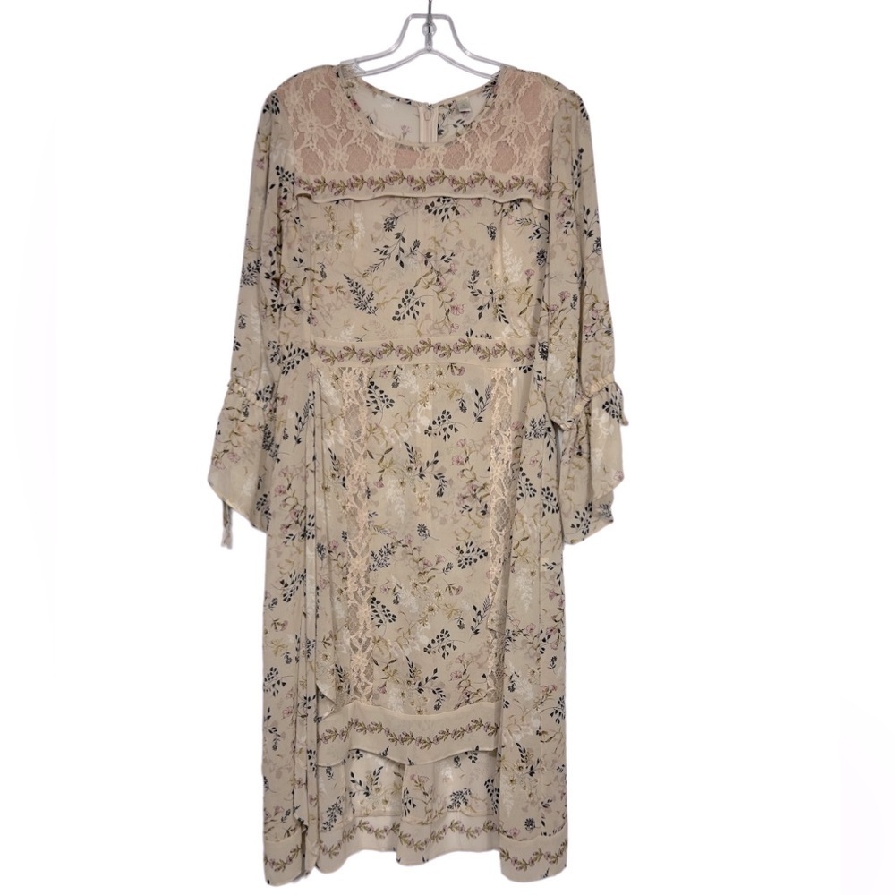 Lauren Conrad Runway Dress Size 16 Wildflower Floral Sheer Tan Pink Cottagecore
